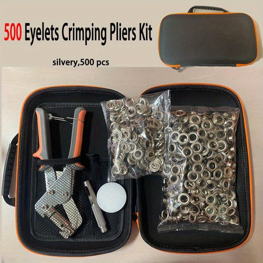 10mm 3/8" Grommet Tool Kit, Heavy Duty Handheld Press with Hole Punch & 500PCS Eyelets, DIY Grommet Set for Fabric Tarps Banners Tents