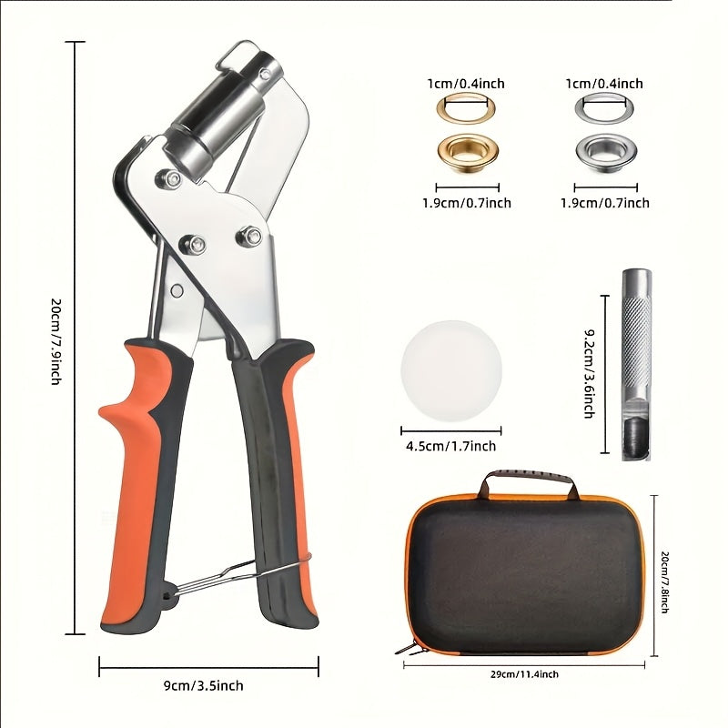 10mm 3/8" Grommet Tool Kit, Heavy Duty Handheld Press with Hole Punch & 500PCS Eyelets, DIY Grommet Set for Fabric Tarps Banners Tents