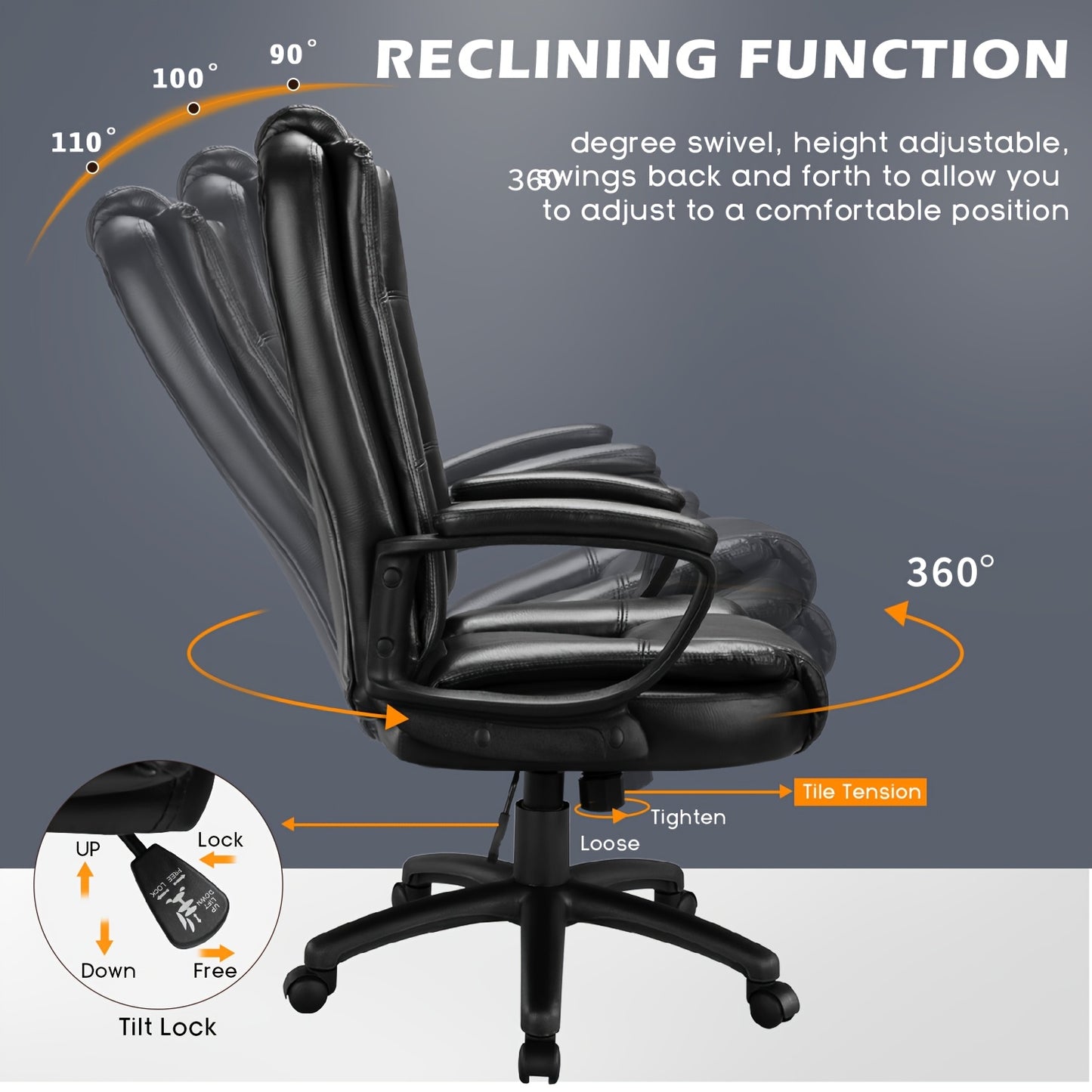 400LBS Big & Tall Executive Office Chair, High Back Ergonomic Faux Leather Desk Chair, Adjustable Heavy Duty Computer Chair with Comfort Cushion & Lumbar Support, Home Managerial Gaming Seating