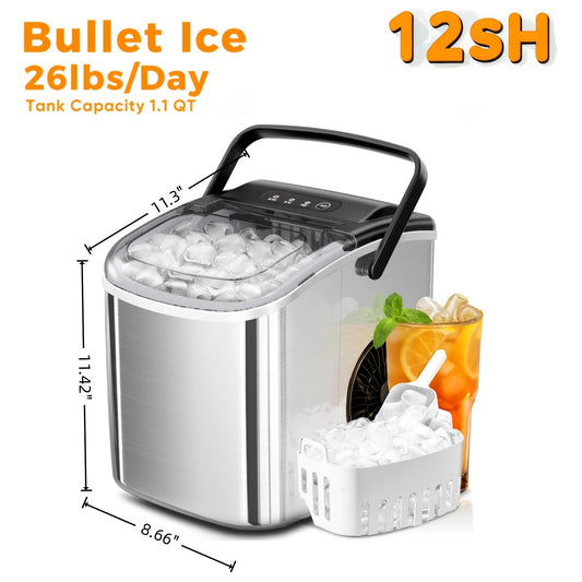 Nugget Ice Maker Countertop - Portable Pebble Ice Machine, Chewable Pellet Ice, 35lbs/24H, Self-Cleaning & One-Click Operation, Stainless Steel Ice Maker for Home, Kitchen, Office & Bar