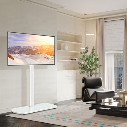 Universal Swivel Floor TV Stand with Mount & Storage Shelf, Height Adjustable Space Saving Corner TV Holder for 32-65" LCD LED Flat Screen Television, Compatible with Apple TV/Roku Ultra, Stable Entertainment Media Stand for Home Bedroom Office Decor