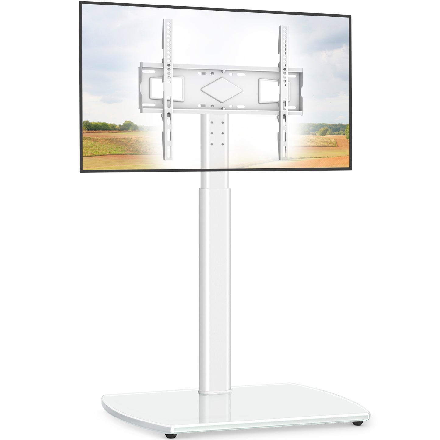 Universal Swivel Floor TV Stand with Mount & Storage Shelf, Height Adjustable Space Saving Corner TV Holder for 32-65" LCD LED Flat Screen Television, Compatible with Apple TV/Roku Ultra, Stable Entertainment Media Stand for Home Bedroom Office Decor