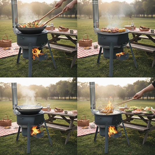 Multifunctional Portable Detachable Wood Burning Stove for Outdoor Camping, Hiking, Cooking & Heating with Round Grill Net