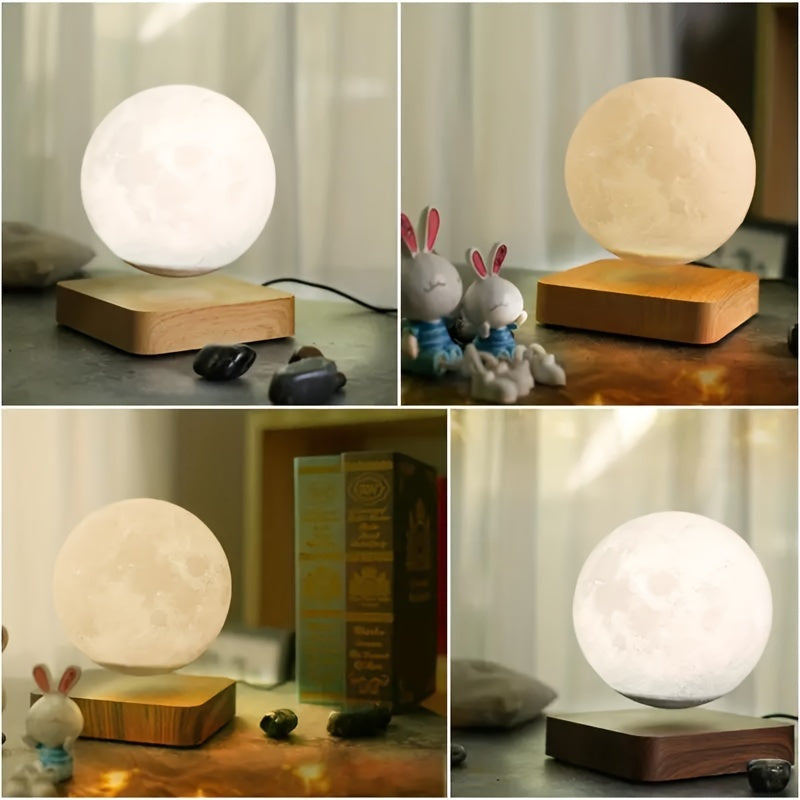 Levitating Moon Lamp, Magnetic Floating Spinning Luna Night Light with 3 Color Modes, Home Office Desk Decor & Bedroom Unique Lamp, Cool Tech Gadget Gift