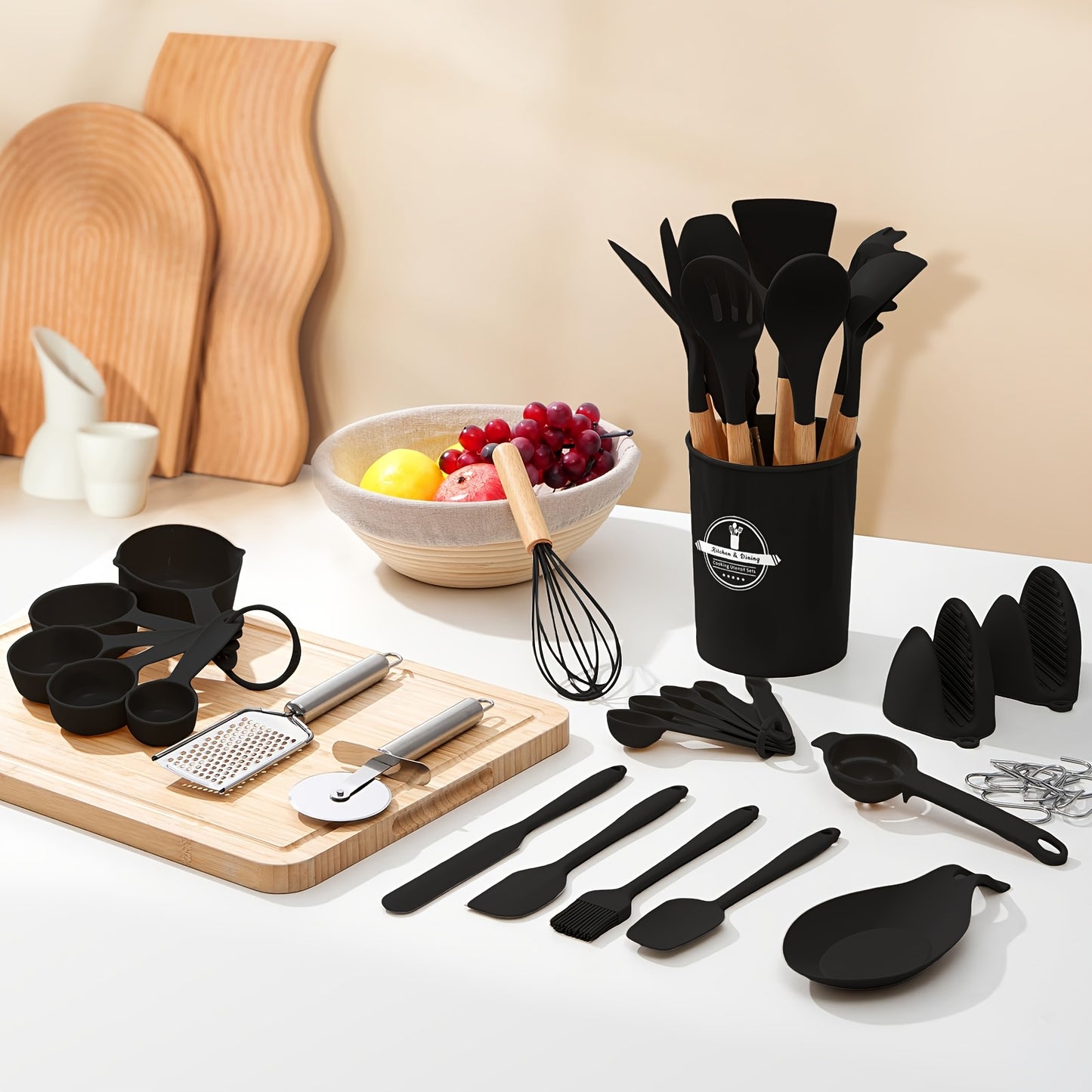 43Pcs Food Grade Silicone Kitchen Utensils Set, Non-Stick Heat Resistant Cookware with Wooden Handles, Multi-purpose Kitchen Gadgets for Cooking & Baking