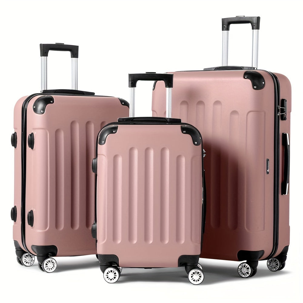 3pcs Lightweight Hard Shell Luggage Set 20/24/28 Inch Corner Protectors TSA Lock 360° Spinner Wheels Travel Suitcase