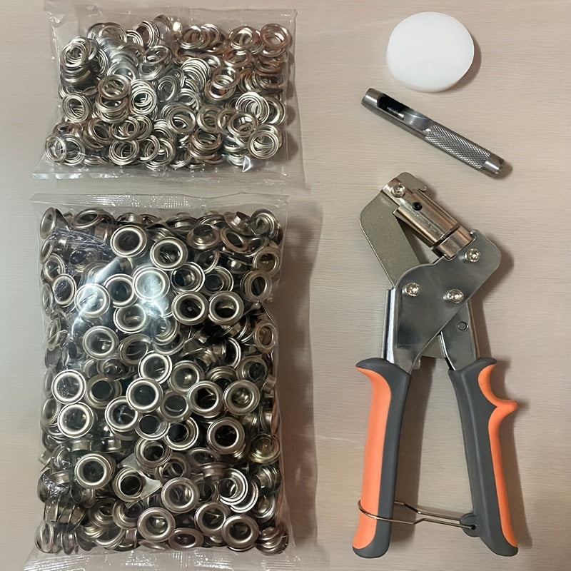 10mm 3/8" Grommet Tool Kit, Heavy Duty Handheld Press with Hole Punch & 500PCS Eyelets, DIY Grommet Set for Fabric Tarps Banners Tents