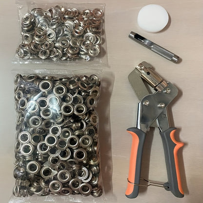 10mm 3/8" Grommet Tool Kit, Heavy Duty Handheld Press with Hole Punch & 500PCS Eyelets, DIY Grommet Set for Fabric Tarps Banners Tents