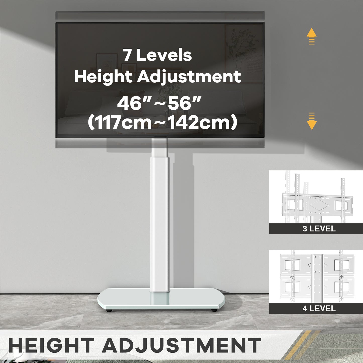 Universal Swivel Floor TV Stand with Mount & Storage Shelf, Height Adjustable Space Saving Corner TV Holder for 32-65" LCD LED Flat Screen Television, Compatible with Apple TV/Roku Ultra, Stable Entertainment Media Stand for Home Bedroom Office Decor