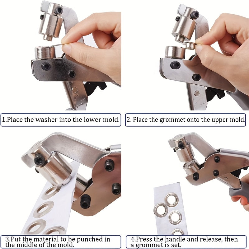 10mm 3/8" Grommet Tool Kit, Heavy Duty Handheld Press with Hole Punch & 500PCS Eyelets, DIY Grommet Set for Fabric Tarps Banners Tents