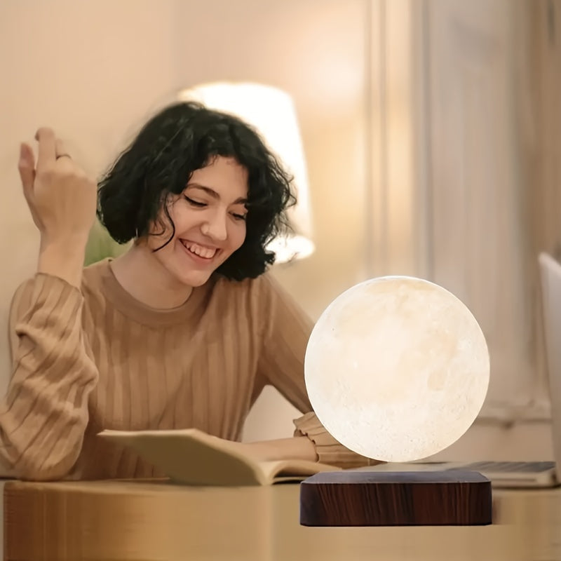 Levitating Moon Lamp, Magnetic Floating Spinning Luna Night Light with 3 Color Modes, Home Office Desk Decor & Bedroom Unique Lamp, Cool Tech Gadget Gift