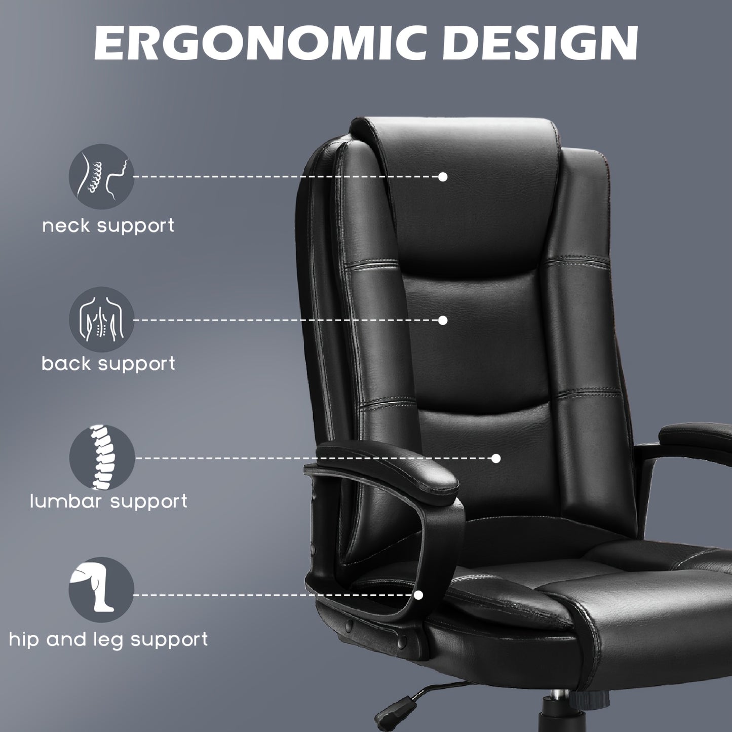 400LBS Big & Tall Executive Office Chair, High Back Ergonomic Faux Leather Desk Chair, Adjustable Heavy Duty Computer Chair with Comfort Cushion & Lumbar Support, Home Managerial Gaming Seating