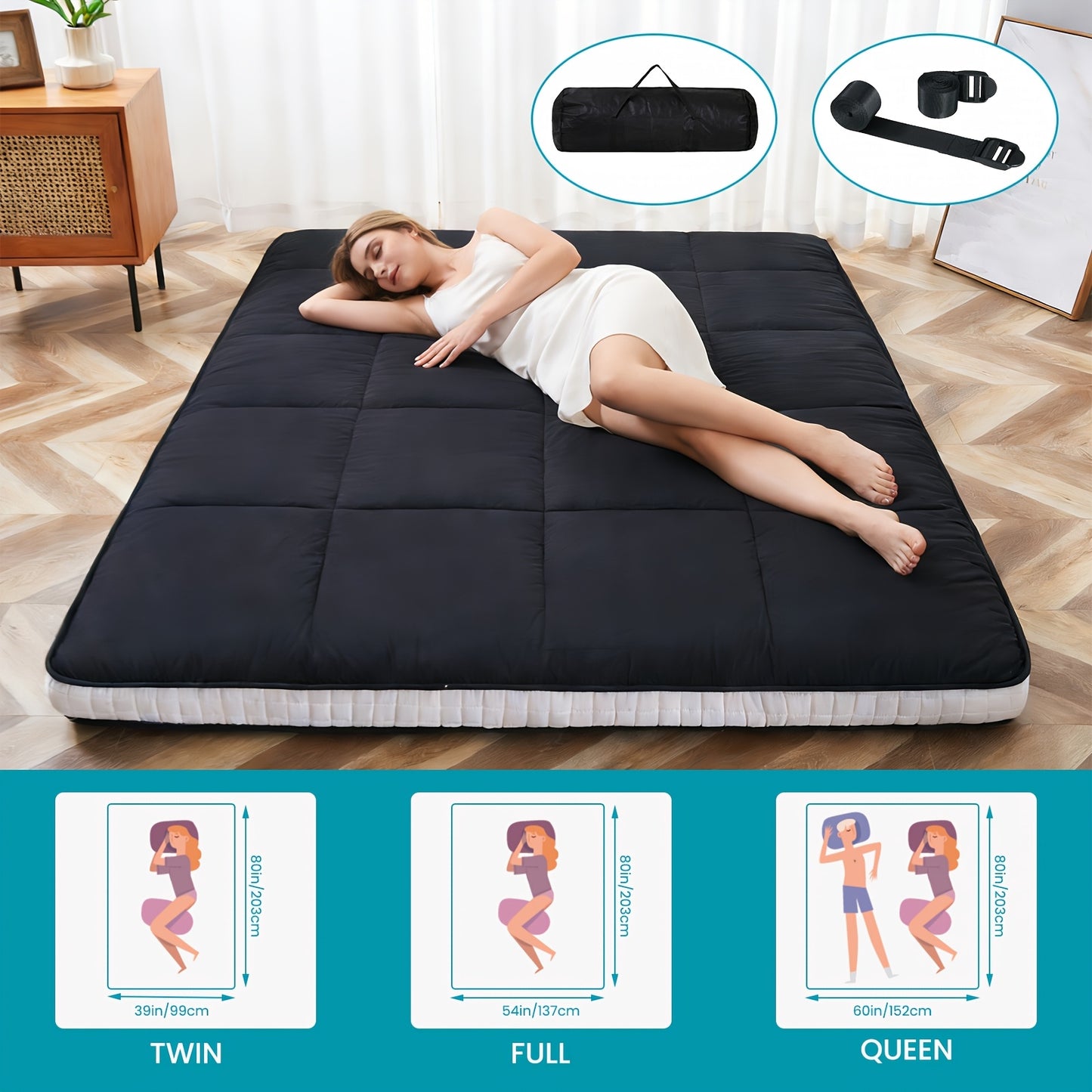 LILYPELLE Twin Size Foldable Memory Foam Mattress, Extra Thick Portable Washable Floor Sleeping Mat for Guest Home Camping Travel
