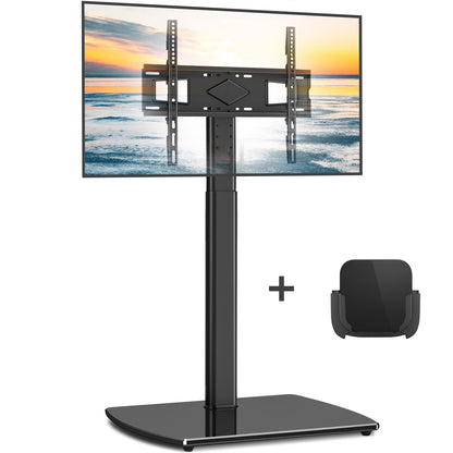 Universal Swivel Floor TV Stand with Mount & Storage Shelf, Height Adjustable Space Saving Corner TV Holder for 32-65" LCD LED Flat Screen Television, Compatible with Apple TV/Roku Ultra, Stable Entertainment Media Stand for Home Bedroom Office Decor