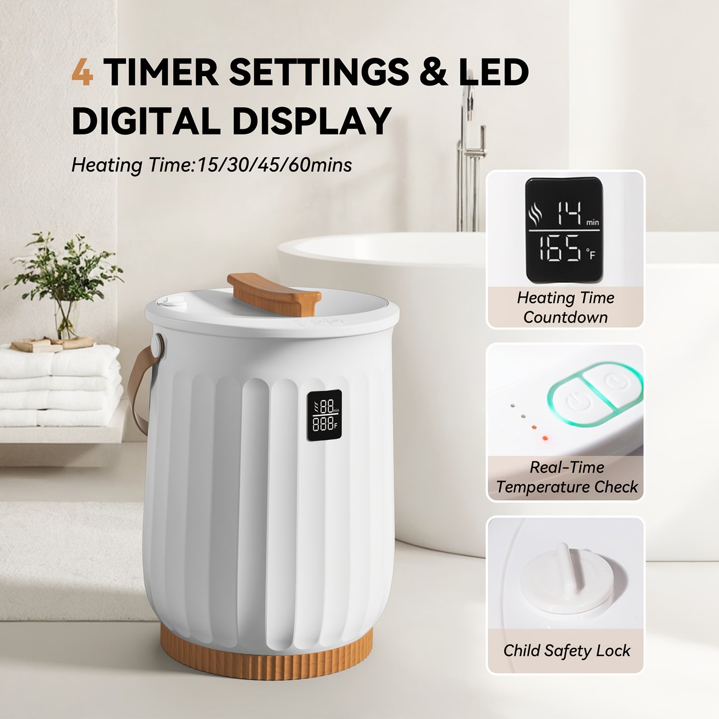 Deluxe Towel Warmer Bucket with 4 Modes & Self-Closing Lid, Plug-in Instant Hot Water Towel Heater, Plug-and-Play Portable Towel Bucket Warmer for Home Bathroom Spa Commercial Use, Ideal Festival Gift