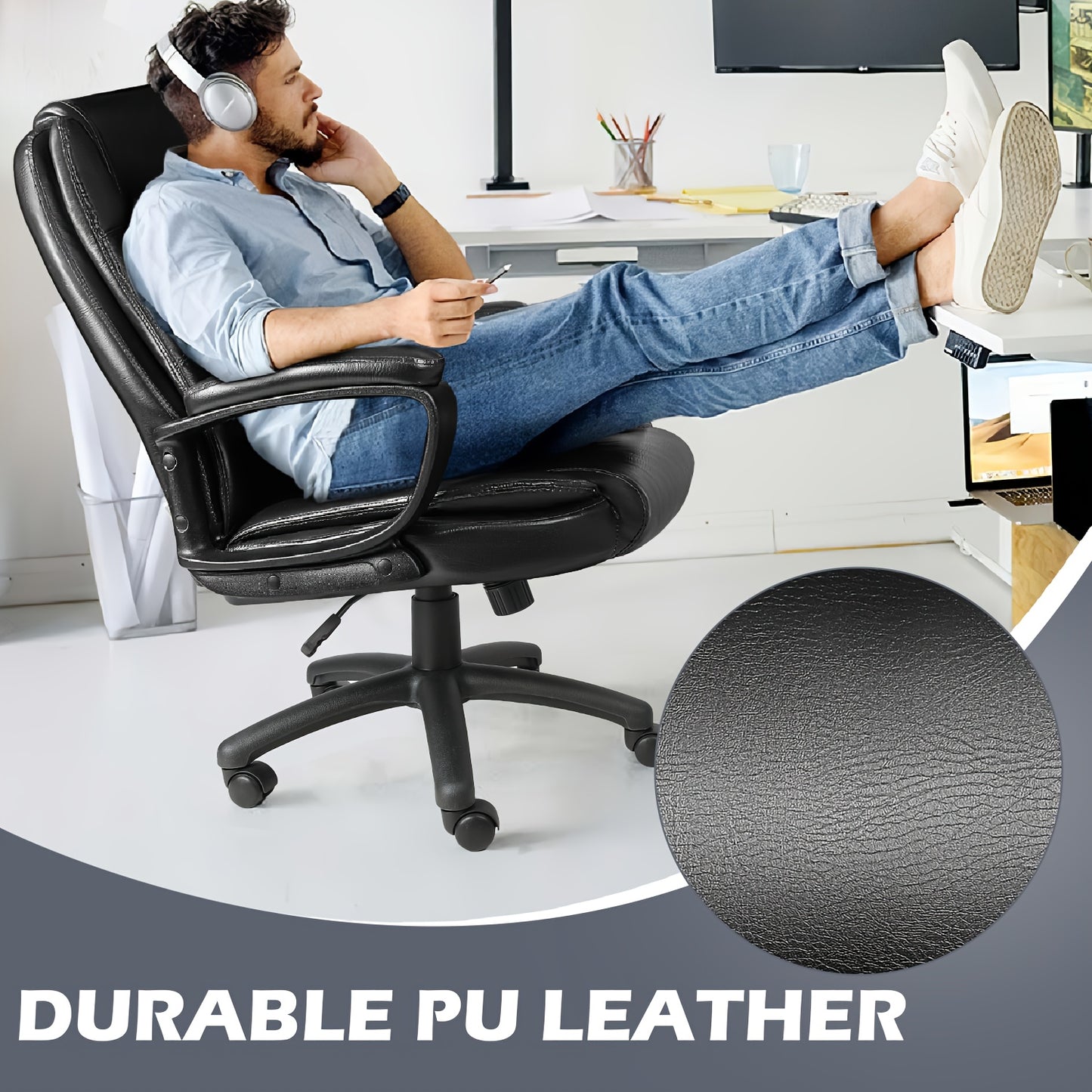 400LBS Big & Tall Executive Office Chair, High Back Ergonomic Faux Leather Desk Chair, Adjustable Heavy Duty Computer Chair with Comfort Cushion & Lumbar Support, Home Managerial Gaming Seating