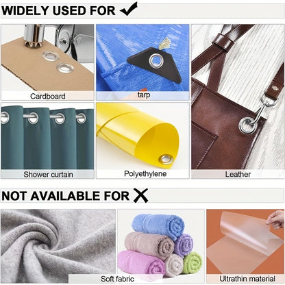 10mm 3/8" Grommet Tool Kit, Heavy Duty Handheld Press with Hole Punch & 500PCS Eyelets, DIY Grommet Set for Fabric Tarps Banners Tents