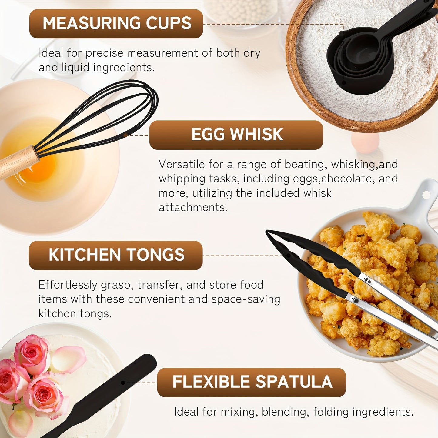43Pcs Food Grade Silicone Kitchen Utensils Set, Non-Stick Heat Resistant Cookware with Wooden Handles, Multi-purpose Kitchen Gadgets for Cooking & Baking