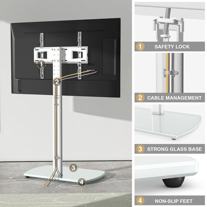 Universal Swivel Floor TV Stand with Mount & Storage Shelf, Height Adjustable Space Saving Corner TV Holder for 32-65" LCD LED Flat Screen Television, Compatible with Apple TV/Roku Ultra, Stable Entertainment Media Stand for Home Bedroom Office Decor