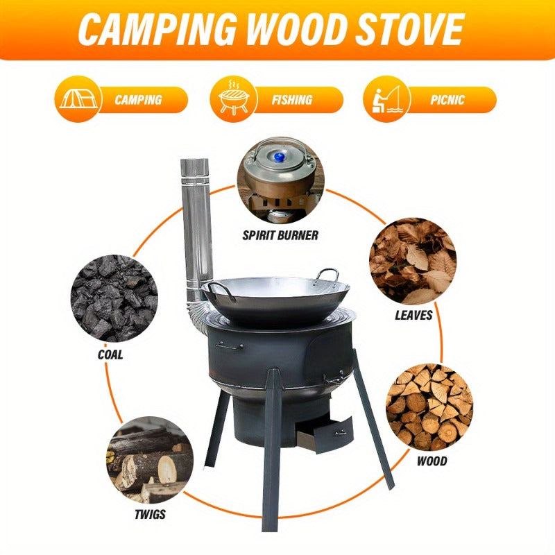 Multifunctional Portable Detachable Wood Burning Stove for Outdoor Camping, Hiking, Cooking & Heating with Round Grill Net