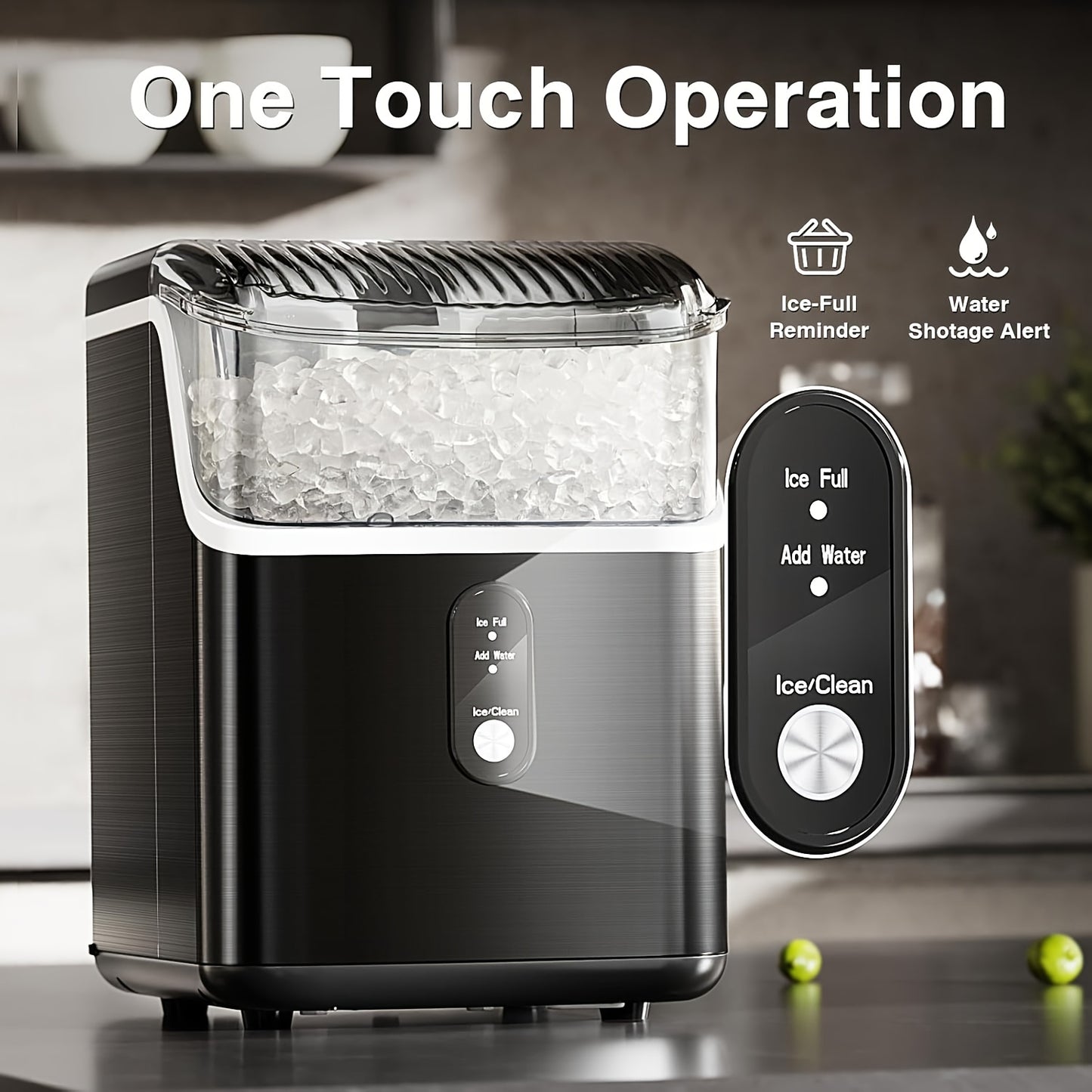 Nugget Ice Maker Countertop - Portable Pebble Ice Machine, Chewable Pellet Ice, 35lbs/24H, Self-Cleaning & One-Click Operation, Stainless Steel Ice Maker for Home, Kitchen, Office & Bar