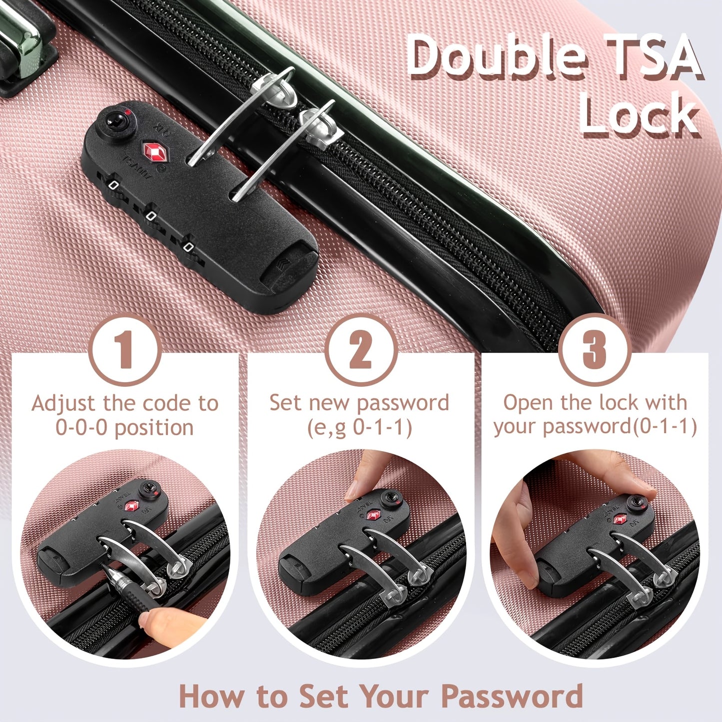 3pcs Lightweight Hard Shell Luggage Set 20/24/28 Inch Corner Protectors TSA Lock 360° Spinner Wheels Travel Suitcase