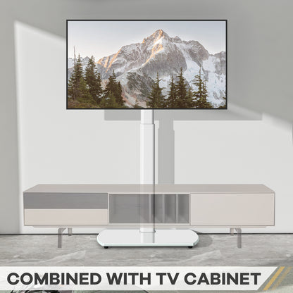 Universal Swivel Floor TV Stand with Mount & Storage Shelf, Height Adjustable Space Saving Corner TV Holder for 32-65" LCD LED Flat Screen Television, Compatible with Apple TV/Roku Ultra, Stable Entertainment Media Stand for Home Bedroom Office Decor