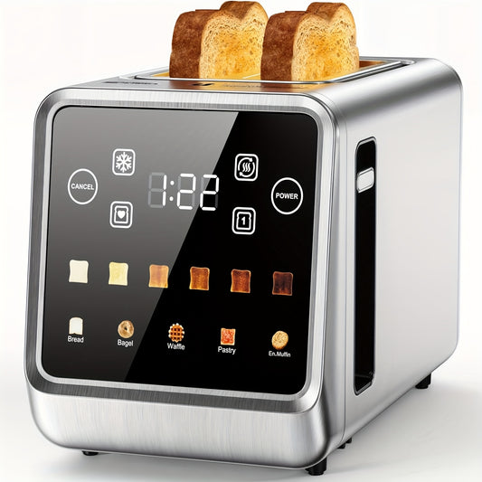 Smart Digital Touch Screen Toaster, 2 Slice Stainless Steel Toaster 900W, 1.5" Wide Slot, Memory Function, 5 Bread Types & 6 Browning Shades