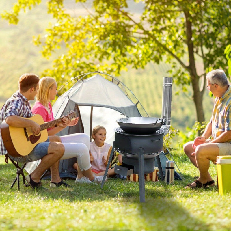 Multifunctional Portable Detachable Wood Burning Stove for Outdoor Camping, Hiking, Cooking & Heating with Round Grill Net
