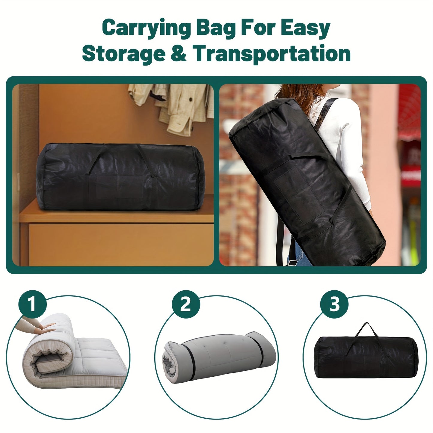LILYPELLE Twin Size Foldable Memory Foam Mattress, Extra Thick Portable Washable Floor Sleeping Mat for Guest Home Camping Travel