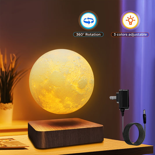 Levitating Moon Lamp, Magnetic Floating Spinning Luna Night Light with 3 Color Modes, Home Office Desk Decor & Bedroom Unique Lamp, Cool Tech Gadget Gift