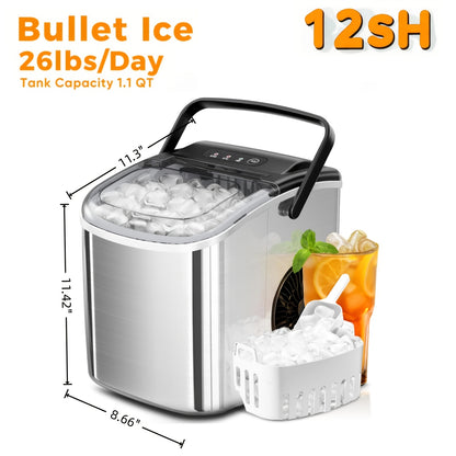 Nugget Ice Maker Countertop - Portable Pebble Ice Machine, Chewable Pellet Ice, 35lbs/24H, Self-Cleaning & One-Click Operation, Stainless Steel Ice Maker for Home, Kitchen, Office & Bar