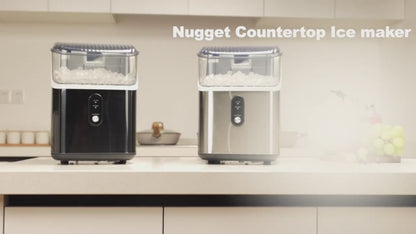 Nugget Ice Maker Countertop - Portable Pebble Ice Machine, Chewable Pellet Ice, 35lbs/24H, Self-Cleaning & One-Click Operation, Stainless Steel Ice Maker for Home, Kitchen, Office & Bar