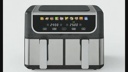 Quart Dual Zone Air Fryer Double Basket Independent Temperature Control Sync Cook 10 Presets with Shake Reminder System